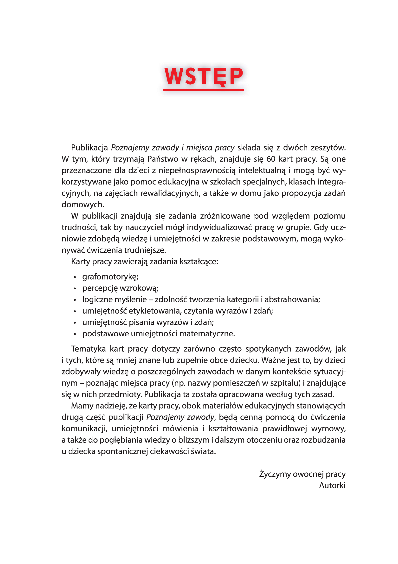 Poznajemy zawody i miejsca pracy. Karty pracy