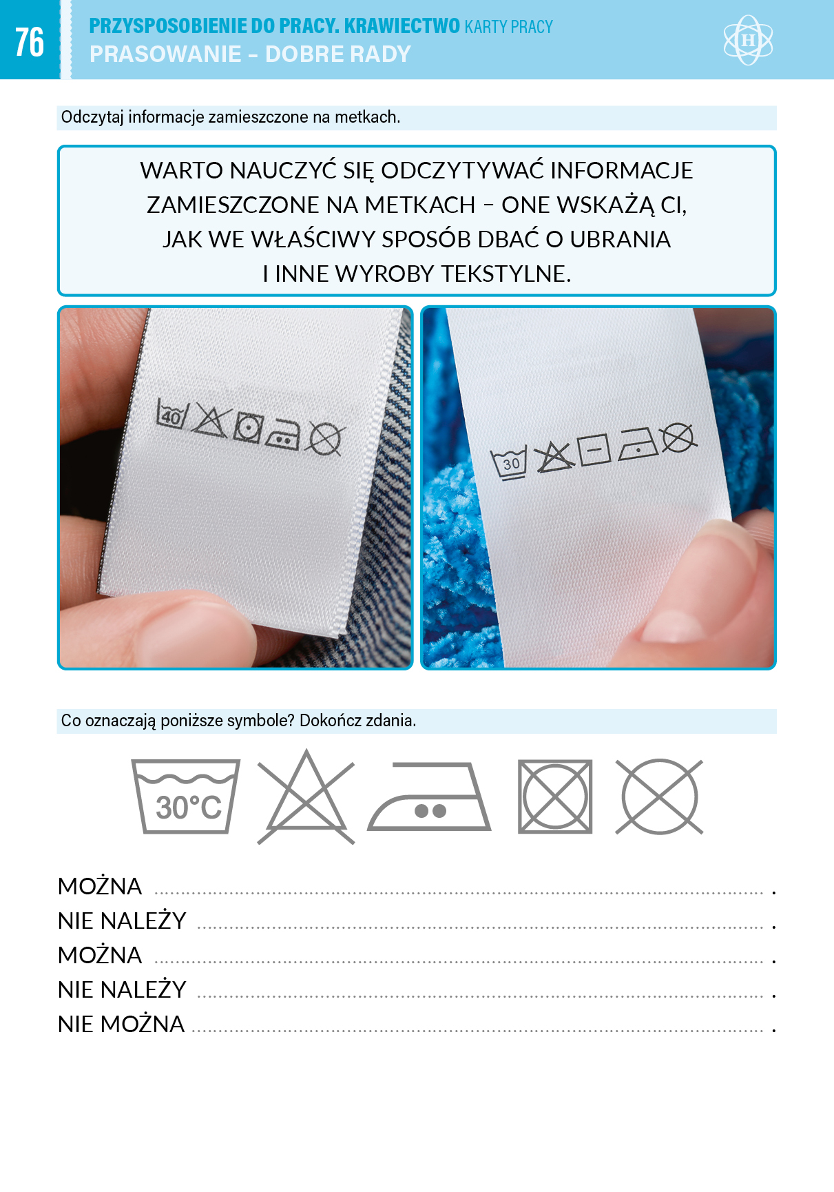 Przysposobienie do pracy. Krawiectwo. Karty pracy