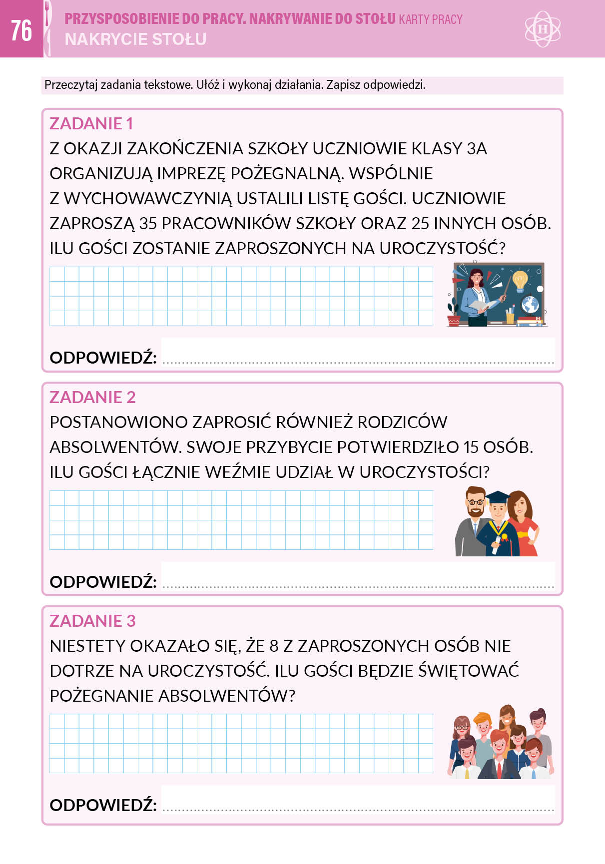 Przysposobienie do pracy. Nakrywanie do stołu. Karty pracy
