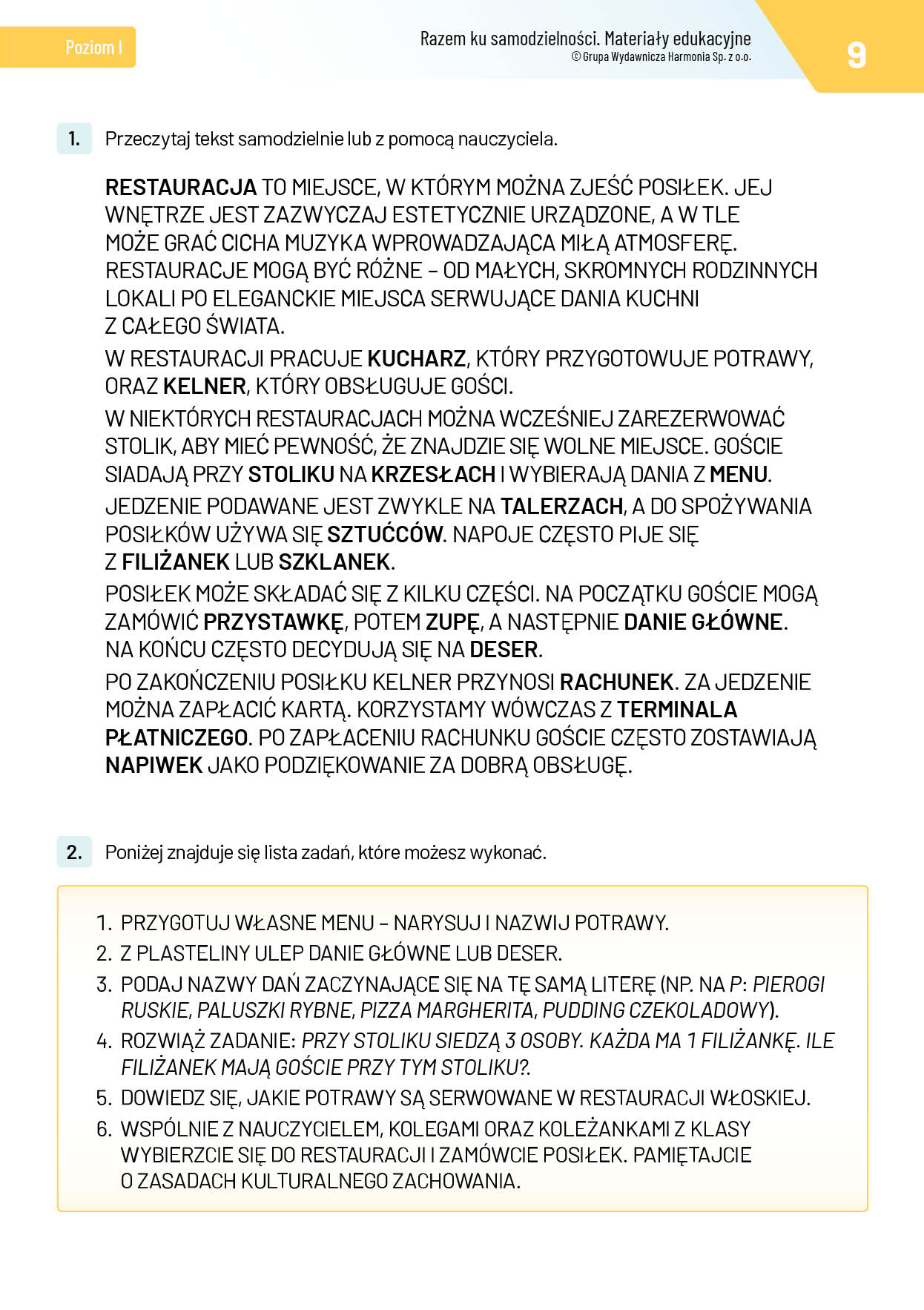 Razem ku samodzielności. Poziom I. Materiały edukacyjne